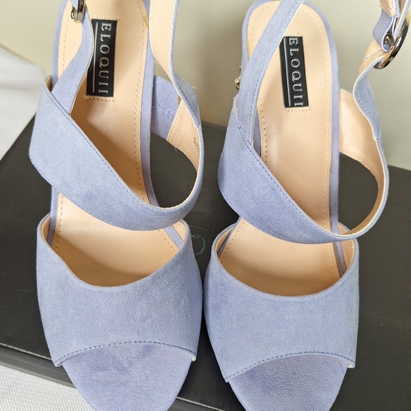 Eloquii  Celeste blue velvet bling heel platform sandal size 9W. - Picture 3 of 6